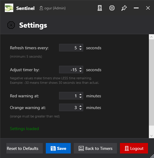 Ogur Sentinel Desktop - Ustawienia